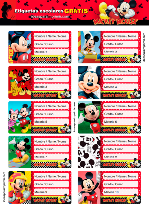 Etiquetas Escolares Mickey Mouse Editables Gr